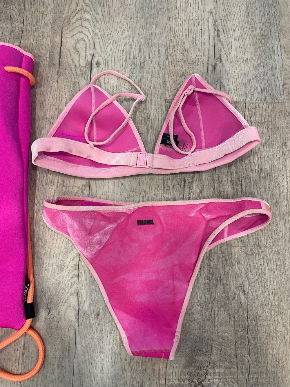 triangl swimwear Pink and Coral Kids Two-Piece Bikini with Pink Drawstring Bag - Picture 4 of 4